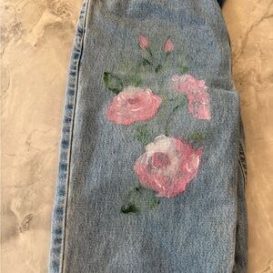 Vintage Levi's Blue Jeans with hand painted Pink Floral Design